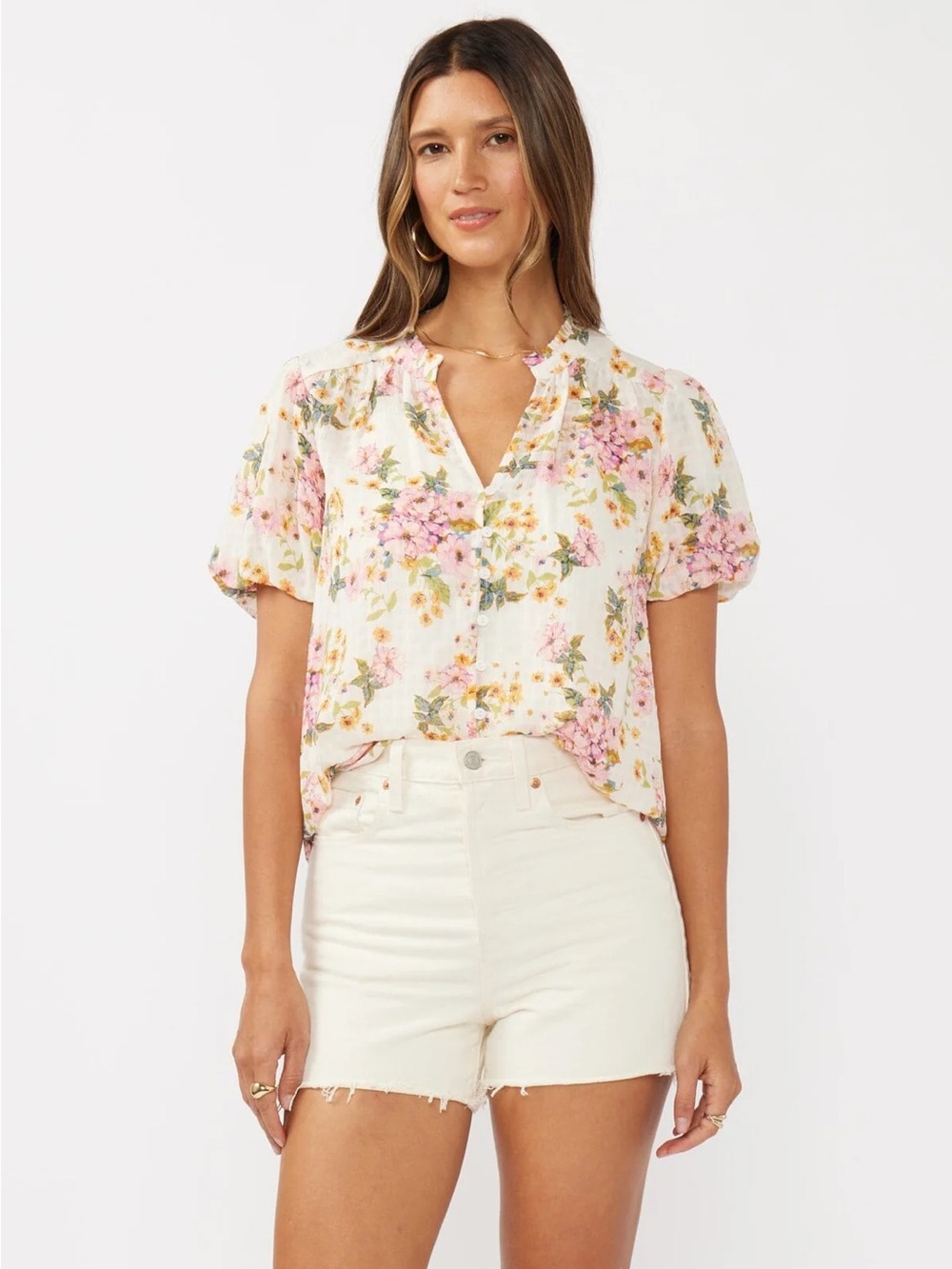 Lovestitch Floral Puff Sleeve Blouse Boho Cottagecore Top M